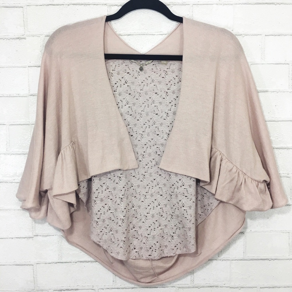 ANTHROPOLOGIE Pink Lace Open Cardigan